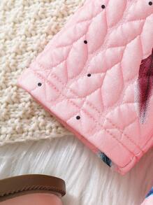 SHEIN Girls' Pink Fluffy Wheat Ear Flower Ruffle Hooded Jacket - Pink - View 6