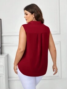 SHEIN Clasi Blouse sans manches minimaliste et unie pour femmes grande taille - Rouge foncé - Voir 2