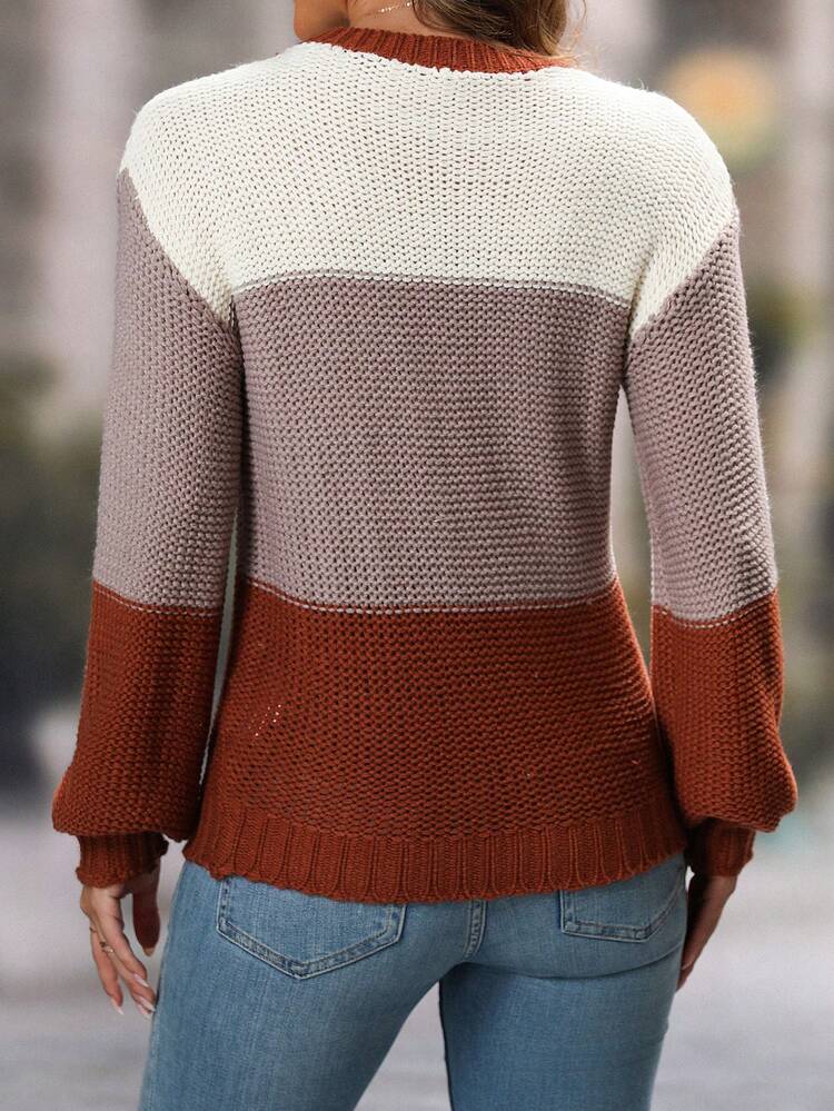 Women's Long-Sleeve Round Neck Sweater With Wide Stripes