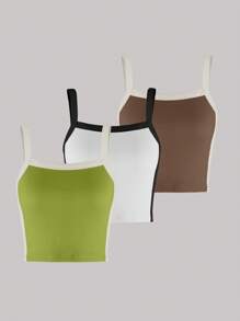 SHEIN LUNE 3pcs Women Contrast Trim Casual Camisole - Multicolor - View 4