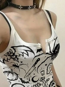 SHEIN ICON Women Notch Collar Printed Casual Daily Wear Summer Tank Top - White - View 4