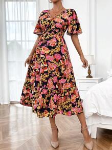 SHEIN Váy bầu in hoa toàn thân mùa hè - Nhiều màu - Xem 5