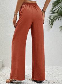 SHEIN LUNE 女式纯色休闲系腰 7/9 长裤 - 橘色 - 查看 2
