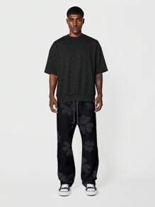 SUMWON Oversized Fleece Athletic Sweatpants With Floral Shadow Print Pattern Jogger Style Drawstring Loungewear Athleisure Bottom Winter Fall Casual Comfort - Black - View 3