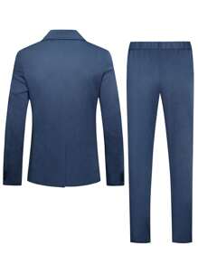 Manfinity Mode Men's Colorblock Lapel Collar Long Sleeve Business Suit Jacket And Pants Set, Spring Autumn