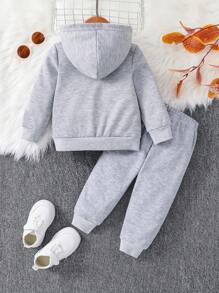 Bộ áo nỉ dài tay có mũ trùm đầu có khẩu hiệu tiếng Anh của cậu bé - Xám - Xem 2