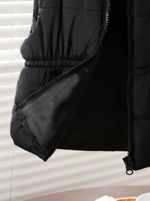 女婴加厚连帽无袖背心，休闲冬季外套 - 黑色 - 查看 5