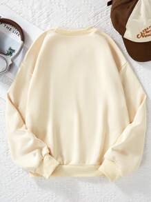 SHEIN Explorewe Tween Girls' Casual Letter Print Oversized Crew Neck Long Sleeve Sweatshirt - Apricot - View 2