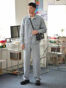 Manfinity EMRG Men's Dark Blue Jacquard Denim Suit - Dark Wash - View 3