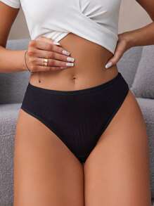 Conjunto de 5 piezas de tanga de punto de unicolor para mujer - Multicolor - Ver 3