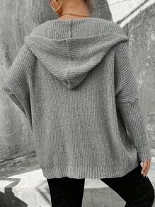 SHEIN LUNE Plus Size Women's Solid Color Simple Casual Half Zip Hooded Pullover Sweater Knit Pullover Fall Winter - Grey - View 2