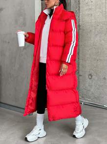 EURMUSE Fashion Style, Jacquard Tape Detailed Puffer Winter Coat - Red - View 3