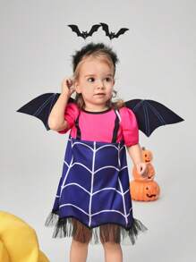 SHEIN Vestito da costume a tema pipistrelli per bambine per Ognissanti, con ali, elegante e raffinato outfit per eventi festivi, per feste di Ognissanti