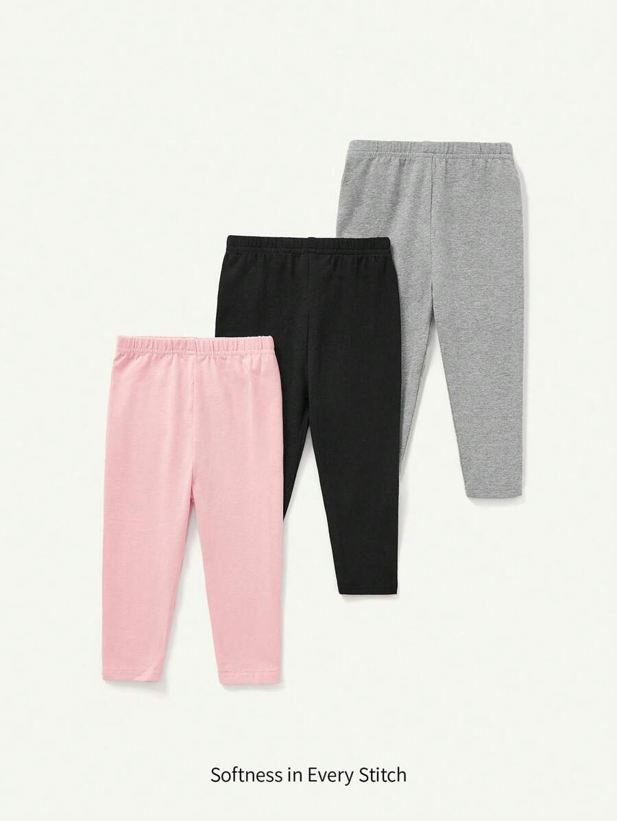 Cozy Pixies Baby Girl 3pcs Solid Elastic Waist Leggings Chic Outfits For Autumn/Winter