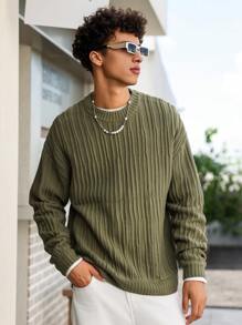 Manfinity Hypemode Men's Solid Color Crew Neck Casual Long Sleeve Sweater
