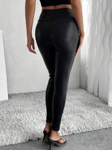 SHEIN Raffinéa Celana Legging Yoga Wanita Pinggang Tinggi Tebal Warna Polos Elastis untuk Musim Gugur - Hitam - View 2