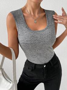 Chiquease Blusa sencilla y casual de unicolor, cuello redondo y sin mangas para mujer