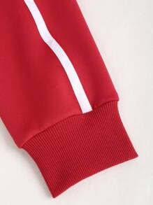 SHEIN Unity Red & White Striped Stand Collar Zipper Knit Jacket - Red - View 4