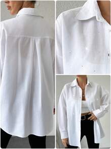 EURMUSE Camisa básica blanca 100% algodón para mujer - Blanco - Ver 6