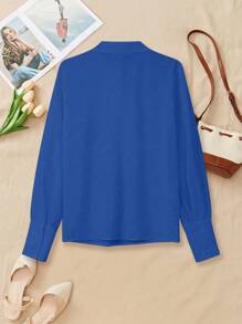 Chiquease Blusa de trabajo de manga larga de un solo color simple con lazo delantero para mujeres