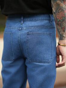Manfinity Homme Men Vintage Washed Indigo Loose Fit Straight Leg Jeans