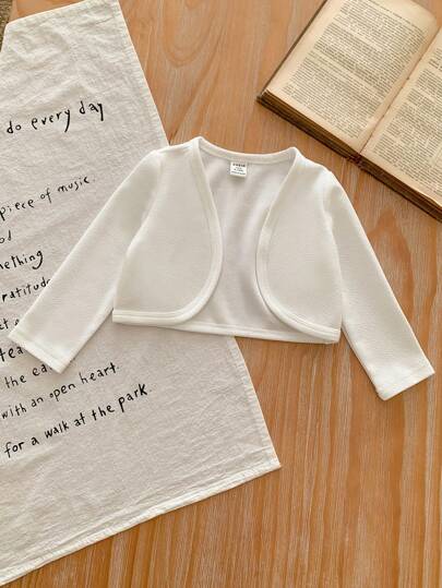 SHEIN LMoss Kids LMoss 女婴可爱优雅纯色针织弹力开衫，适合夏季穿着，也适合度假旅行和户外活动