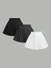 Muchica 3 件装休闲纯色女式编织百褶裙 - 彩色 - 查看 1