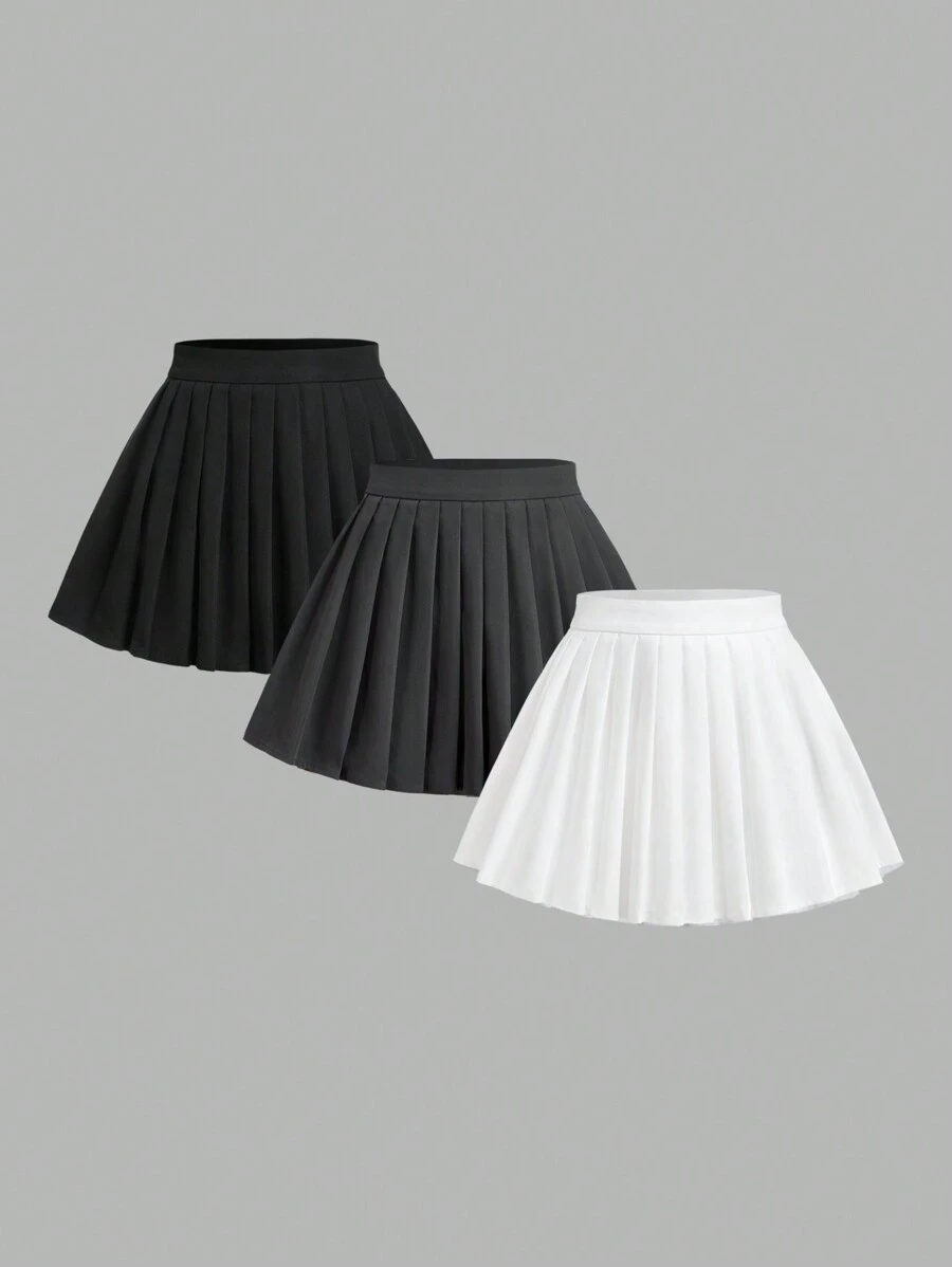 Muchica 3 件装休闲纯色女式编织百褶裙 - 彩色 - 查看 1