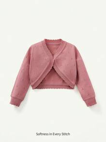 SHEIN 女婴白色针织开衫，带装饰边 - 粉色 - 查看 1