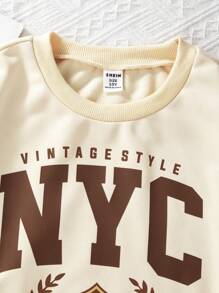 SHEIN Explorewe Tween Girls' Casual Letter Print Oversized Crew Neck Long Sleeve Sweatshirt - Apricot - View 5