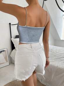 Allurite Women's Spaghetti Strap Backless Solid Color Minimalist Hollow Design Camisole - Grey - View 2