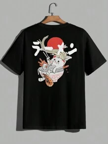 SWAVVY Camiseta de manga corta casual de punto con estampado de gato de dibujos animados para hombre, para verano