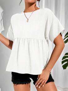 SHEIN Essnce 女士休闲纯色蝙蝠袖衬衫，夏季 - 白色 - 查看 5