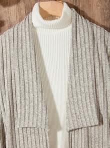 Tween Girls' Ribbed Collar Formal Mid-Length Loose Cardigan Sweater - Light Grey - View 4