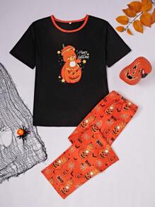 SHEIN Men Halloween Cartoon Bear Pumpkin Star Print Pajama Set, Family Matching Clothes - Multicolor - View 1
