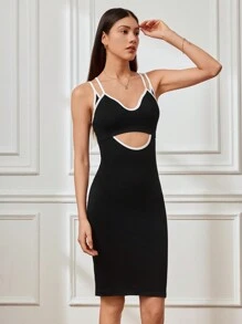 SHEIN Sports 女士镂空设计修身优雅迷人时尚运动连衣裙 - 黑色 - 查看 6
