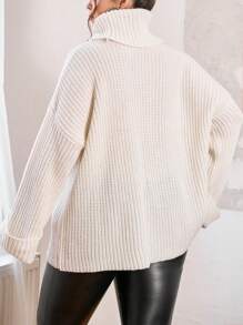 EURMUSE Plus Size Turtleneck Drop Shoulder Sweater, For Winter - White - View 2