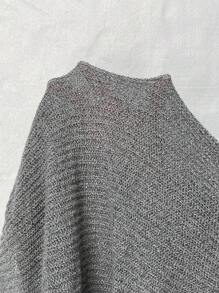 SHEIN LUNE Plus Size Women's Solid Color Simple Casual Half Zip Hooded Pullover Sweater Knit Pullover Fall Winter - Grey - View 3