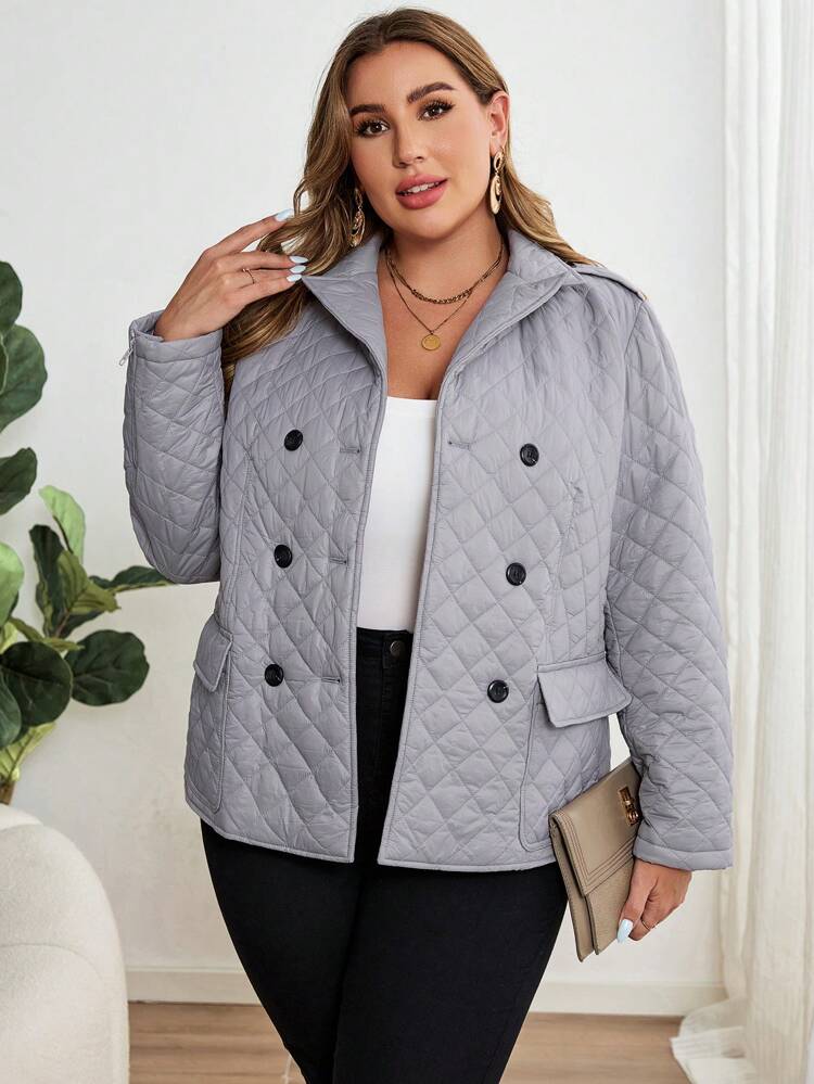 Plus Size Women's Solid Color Minimalist Gray Casual Padded Coat