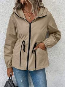 EMERY ROSE Women's Solid Color Casual Hooded Drawstring Long Sleeve Jacket Fall Winter Cloth For Women