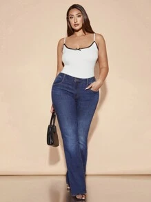 SHEIN BAE Curve 加大码女式拼色装饰简约吊带背心，适合日常穿着 - 白色 - 查看 1