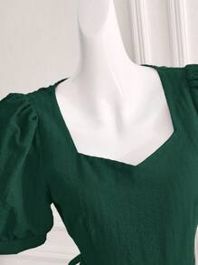 Modelyn 女士甜心领口短袖优雅迷人时尚连衣裙 - 墨綠色 - 查看 5