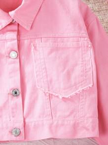 Áo khoác denim màu hồng với quần jean túi ống thẳng cho bé gái, Bộ 2 món thường ngày Thu/Đông - Hồng - Xem 3