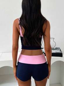 INAWLY Contrast Binding Cami Top & Shorts For Summer, Women Clothes - Multicolor - View 2