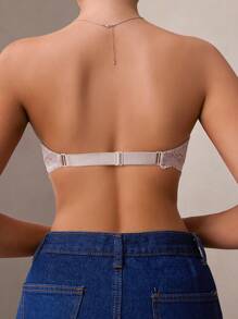 DesireSculpt Sujetador bandeau de encaje sin tirantes con cierre frontal, lencería para mujer - Albaricoque - Ver 2