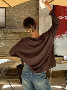 Livesso Women's Solid Color Crew Neck Casual Everyday Long Sleeve Top Summer - Coffee Brown - View 2