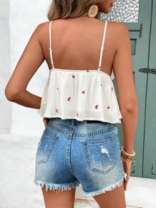 SHEIN Frenchy Summer Fresh Daisy Print Ruffle Hem Halter Top, Suitable For Summer Vacation, French Style, The Fabric Is Comfortable And Skin-Friendly Christmas - Red and White - View 4