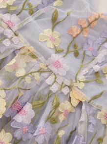 Anewsta Elegant 3D Floral Embroidered Mid-Length Slip Dress For Women Maxi Women Outfit