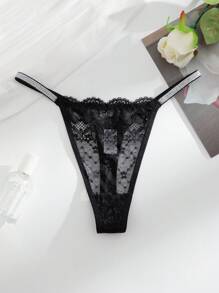 7入組女式無縫內褲(蕾絲拼接T型背心)，多種顏色可選 - 黑色 - 查看 7