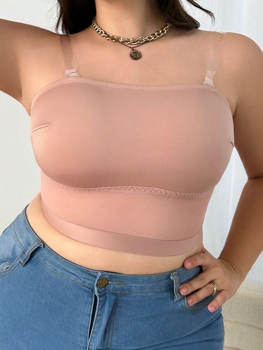 SHEIN Áo ngực không dây quây màu Plus Size - 1 cái - Màu be - Xem 1